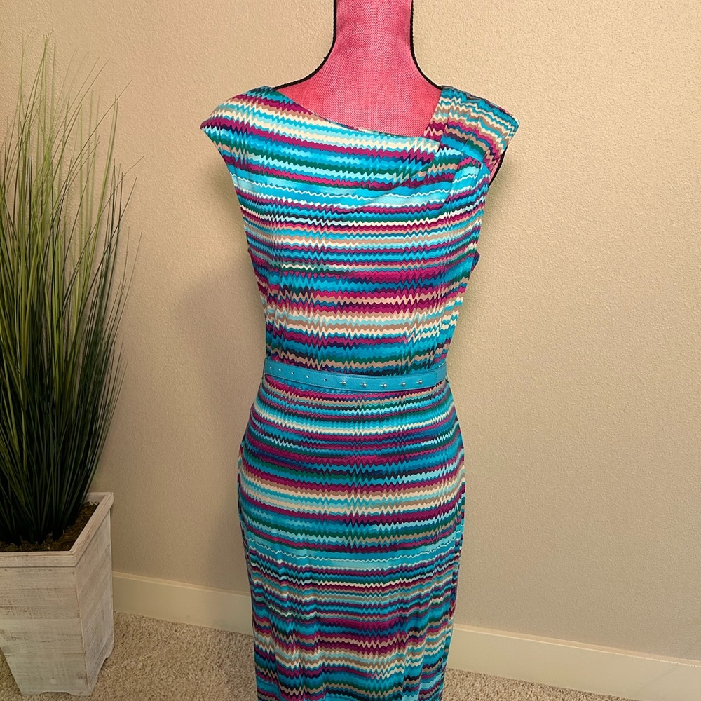 Calvin Klein Blue and Pink Asymmetrical Dress